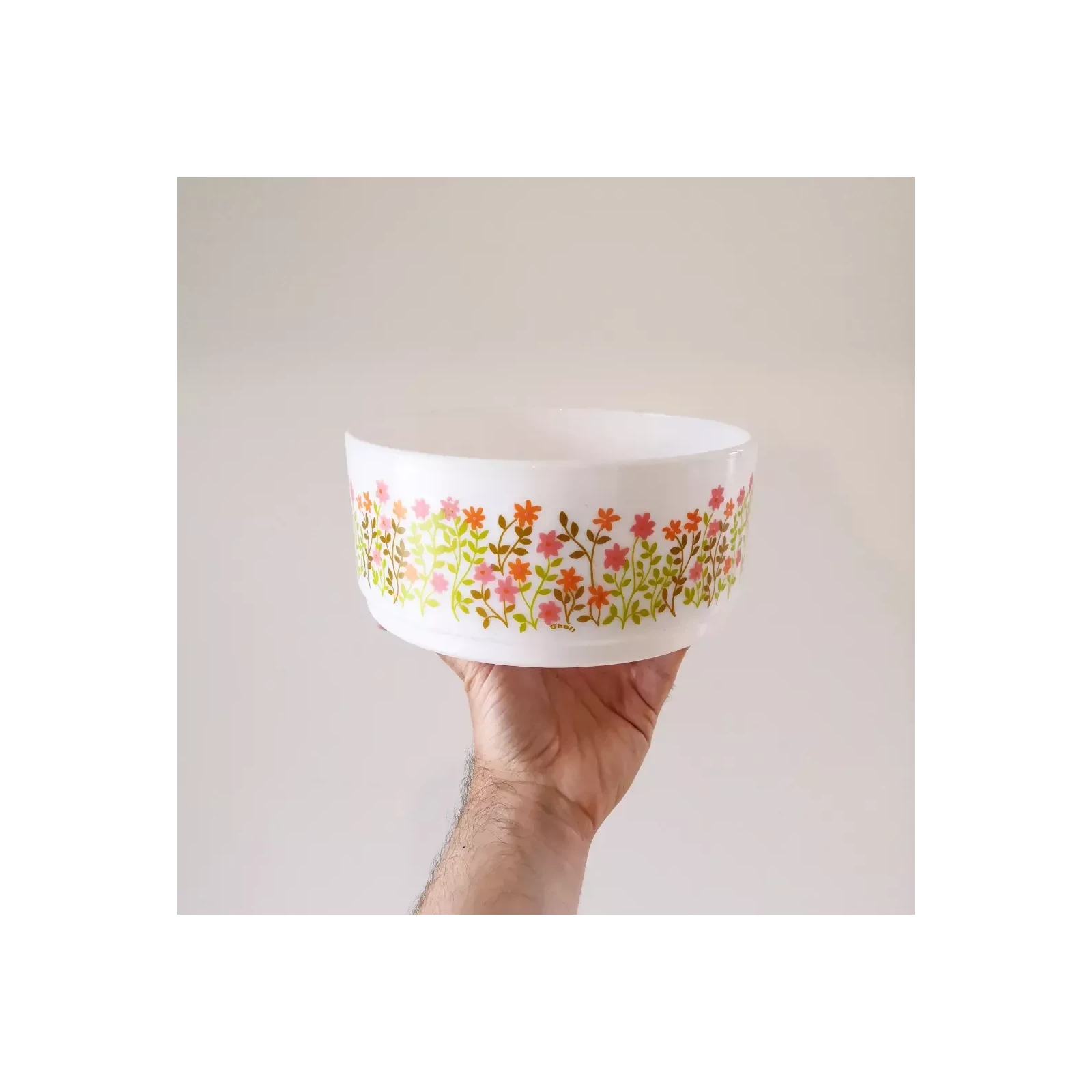 Saladier Arcopal Flore - 18 Cm - Années 1960 - Verre - Vintage - Motif Fleur - Occasion