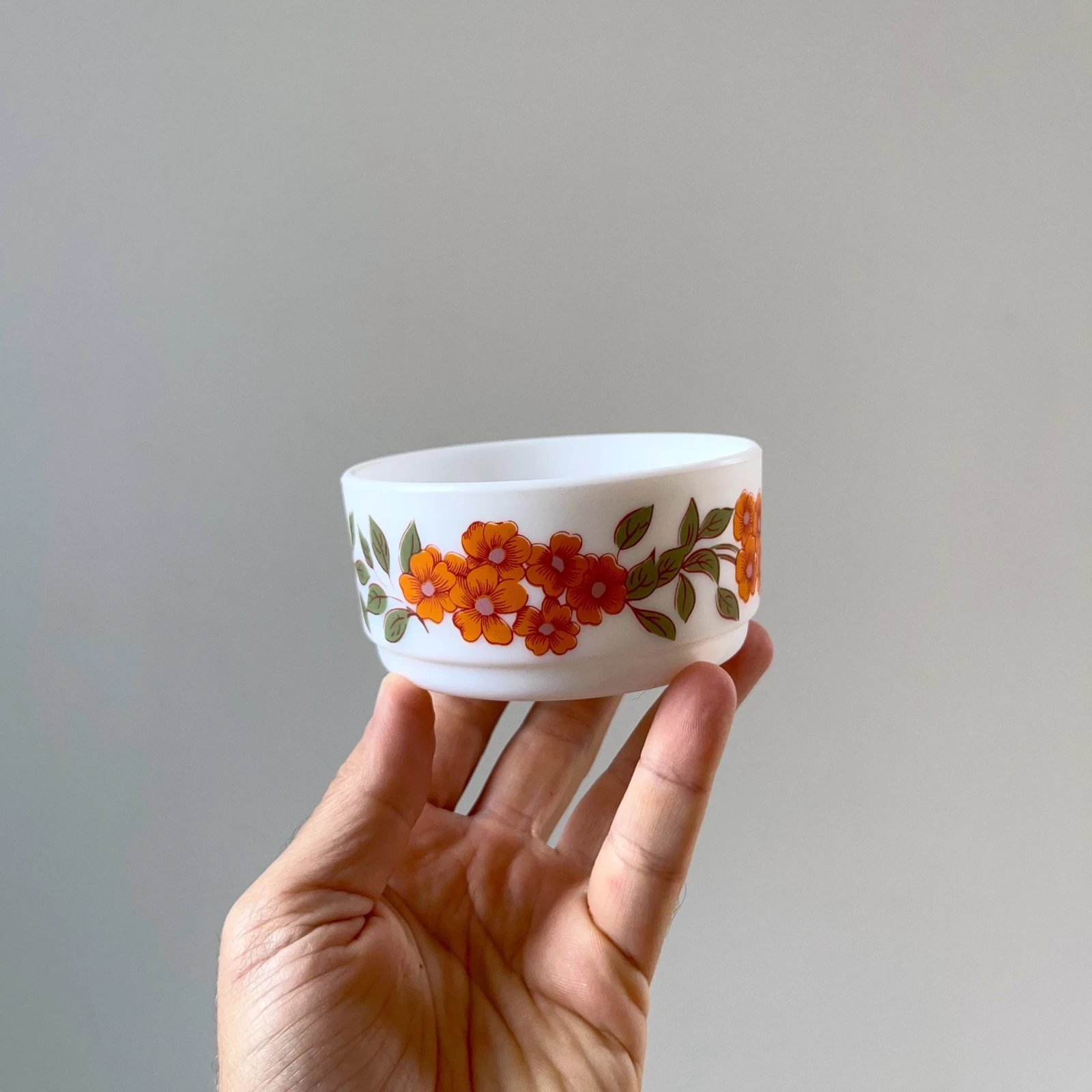 Saladier Vintage Arcopal – Motif Fleurs Oranges – Verre – Fabriqué En France – TBE
